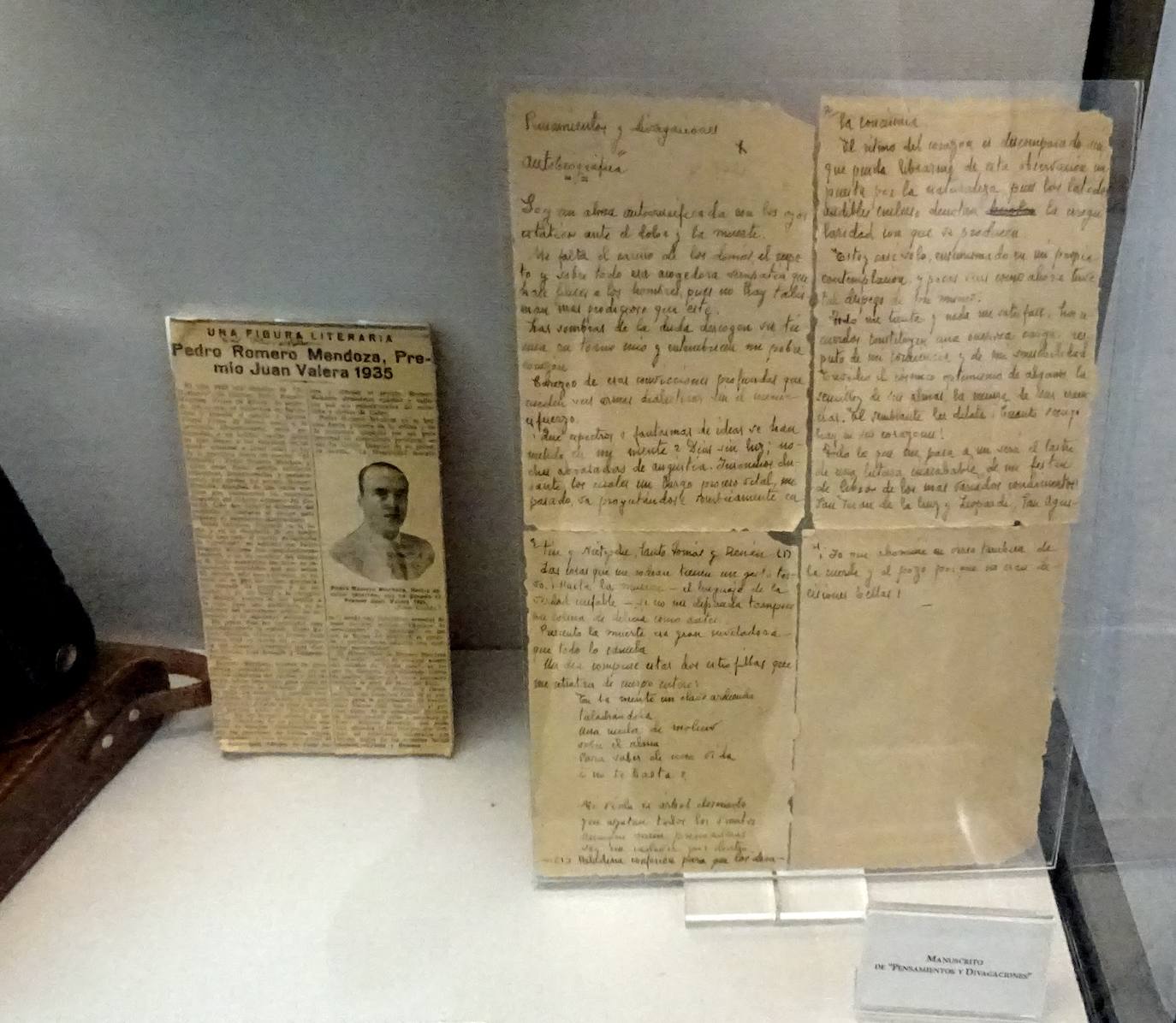 Manuscrito del escritor publicado en su libro ‘Pensamientos y divagaciones’ expuesto en Museo Casa Pedrilla.