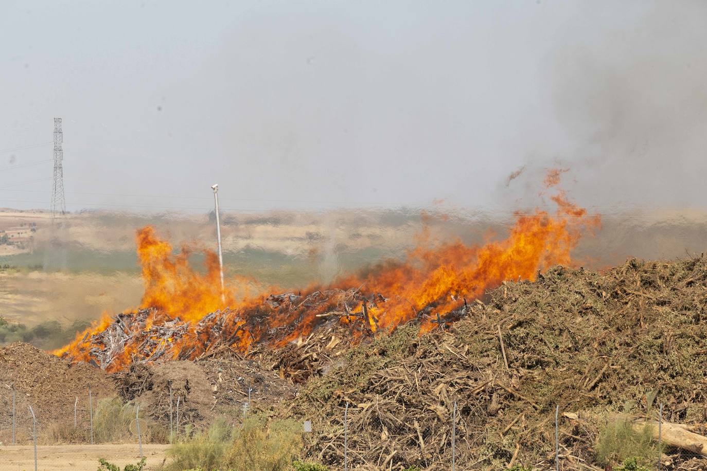 Así luchan los bomberos contra las llamas en la planta de Biomasa de Mérida (II)