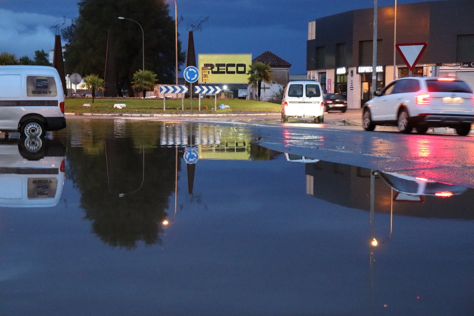 Balsa de agua en la avenida Martín Palomino, en Plasencia.