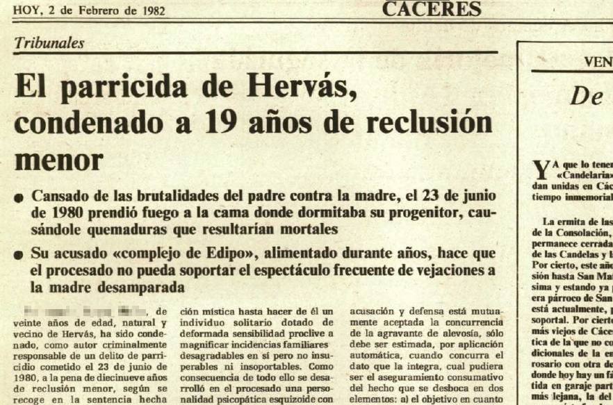 El parricida de Hervás fue juzgado en 1982 en Cáceres, y condenado a 19 años de cárcel.