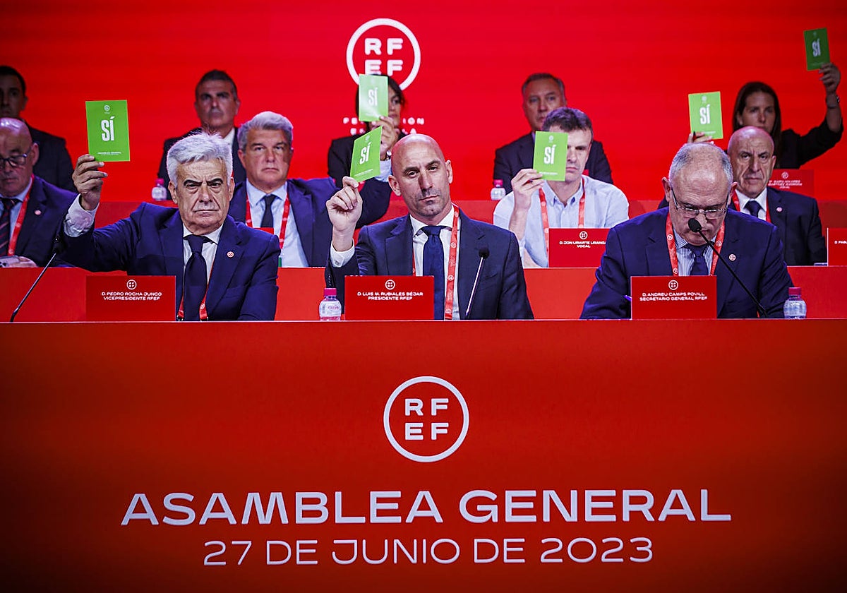 Pedro Rocha y Rubiales en la Asamblea de junio.
