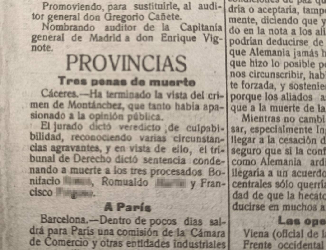 Noticia de la pena de muerte para los tres acusados.