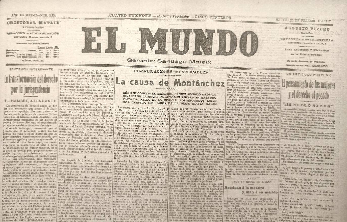 Artículo de Narciso Maderal publicado en ‘El Mundo’ el 20 de febrero de 1917.