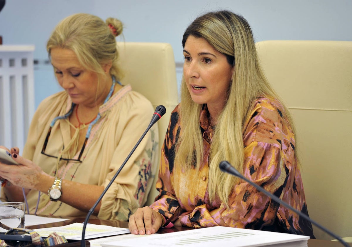 Camino Limia, junto a la diputada del PP Teresa Tortonda, esta mañana, en la Asamblea.