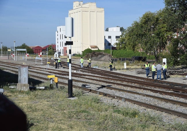 Un grupo de técnicos, el pasado miércoles en la estación de Navalmoral de la Mata.