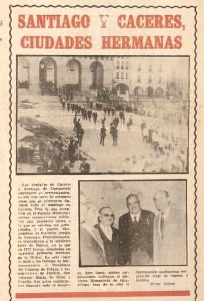 Noticia de primera del Diario HOY del 30 de octubre de 1973 del hermanamiento de las ciudades.