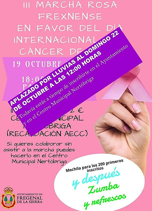 Aplazada la marcha rosa por la previsión de lluvia