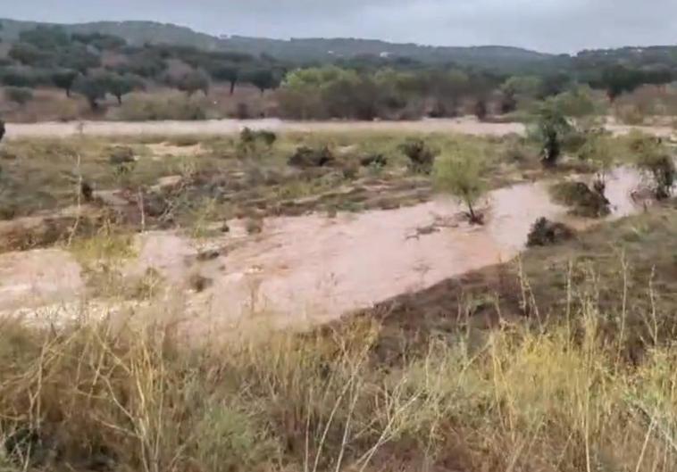 La Rivera de Sansuste, tributaria del embalse de Villar del Rey, donde se registraron unas precipitaciones de 113 litros/m2 el pasado jueves.