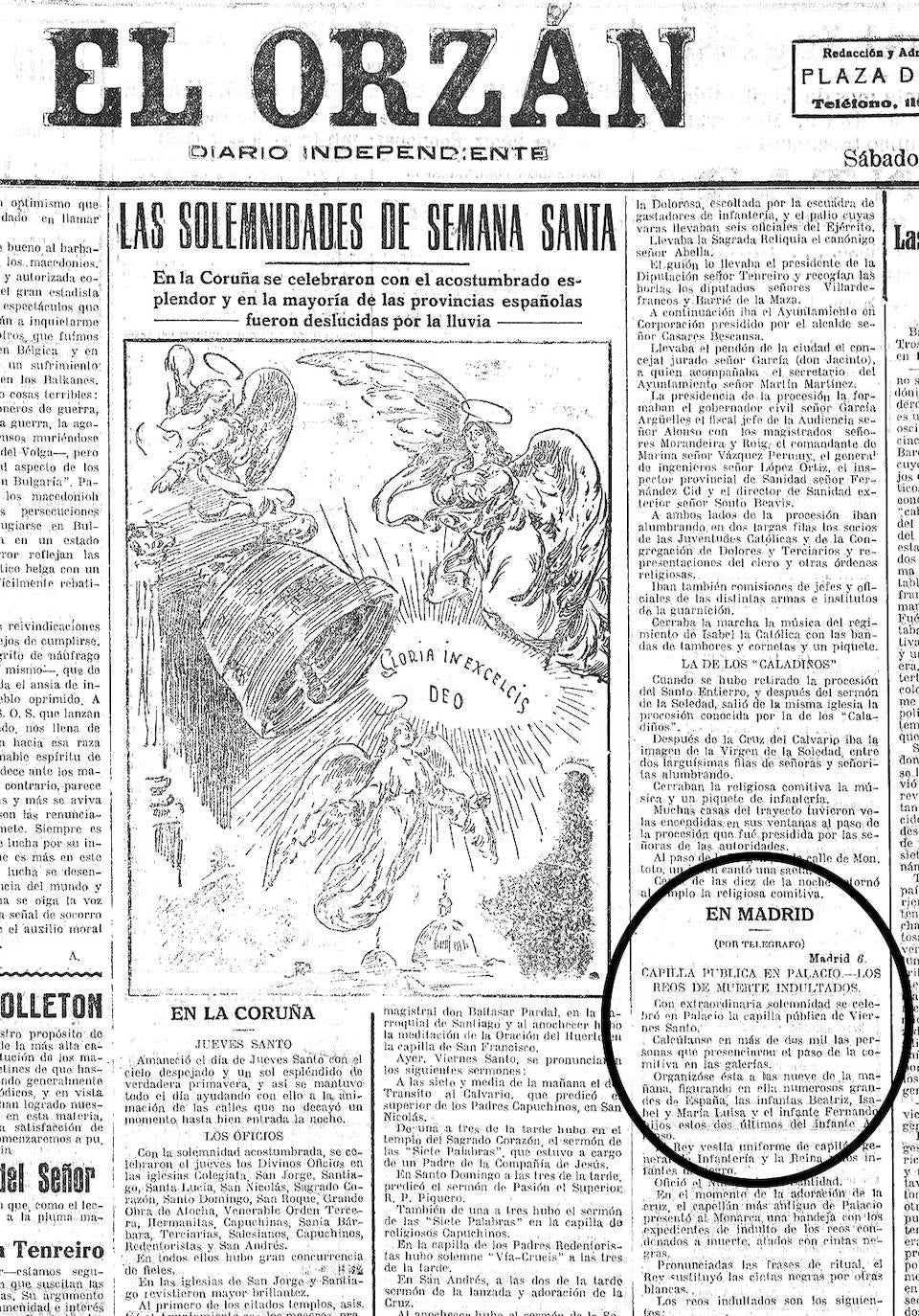 Noticia de los indultos de Alfonso XIII el Viernes Santo de 1928.