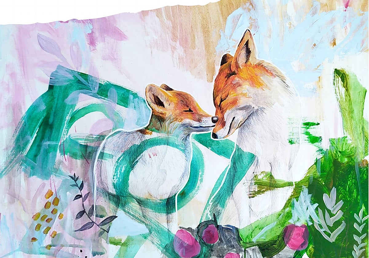 Una de las pinturas que Marina Palomo ha plasmado en el lienzo junto a sus hijos.