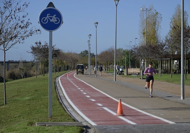 Carril bici habilitado en el parque del río.