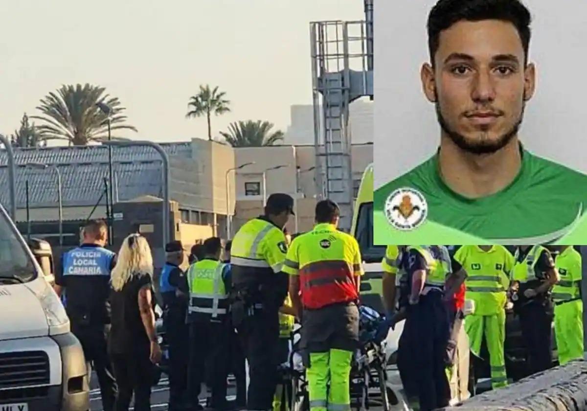 Servicios de emergencias canarios atienden a Aday Alonso tras el accidente.