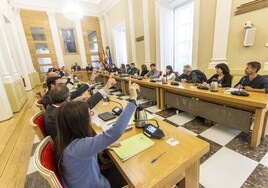 Los dos ediles de Vox en primer término, en el momento en que se votaba el presupuesto.