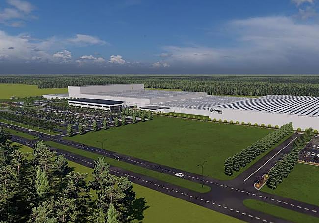 Gigafactoría de Navalmoral. Recreación distribuida por Envision de la futura industria de construcción de baterías de litio en suelo extremeño.