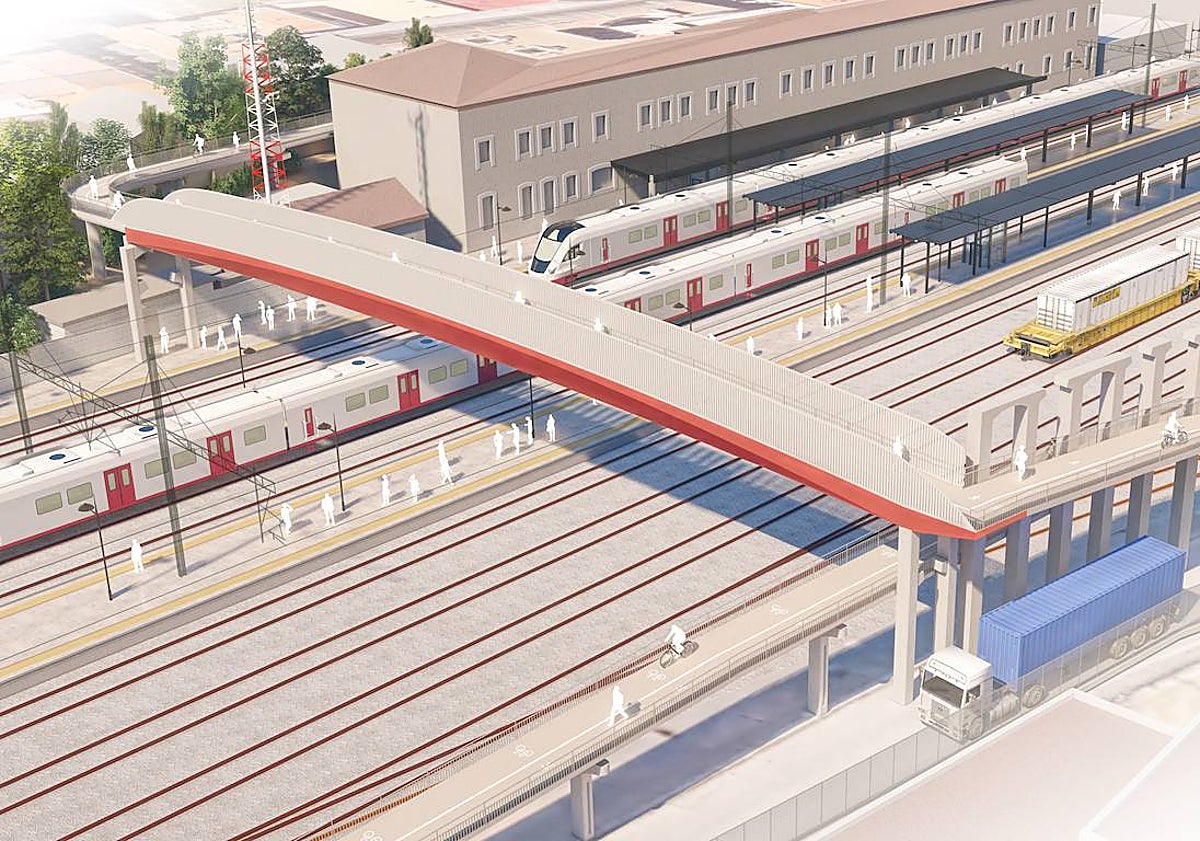 Imagen principal - Imágenes del proyecto de pasarela peatonal sobre la estación de trenes.