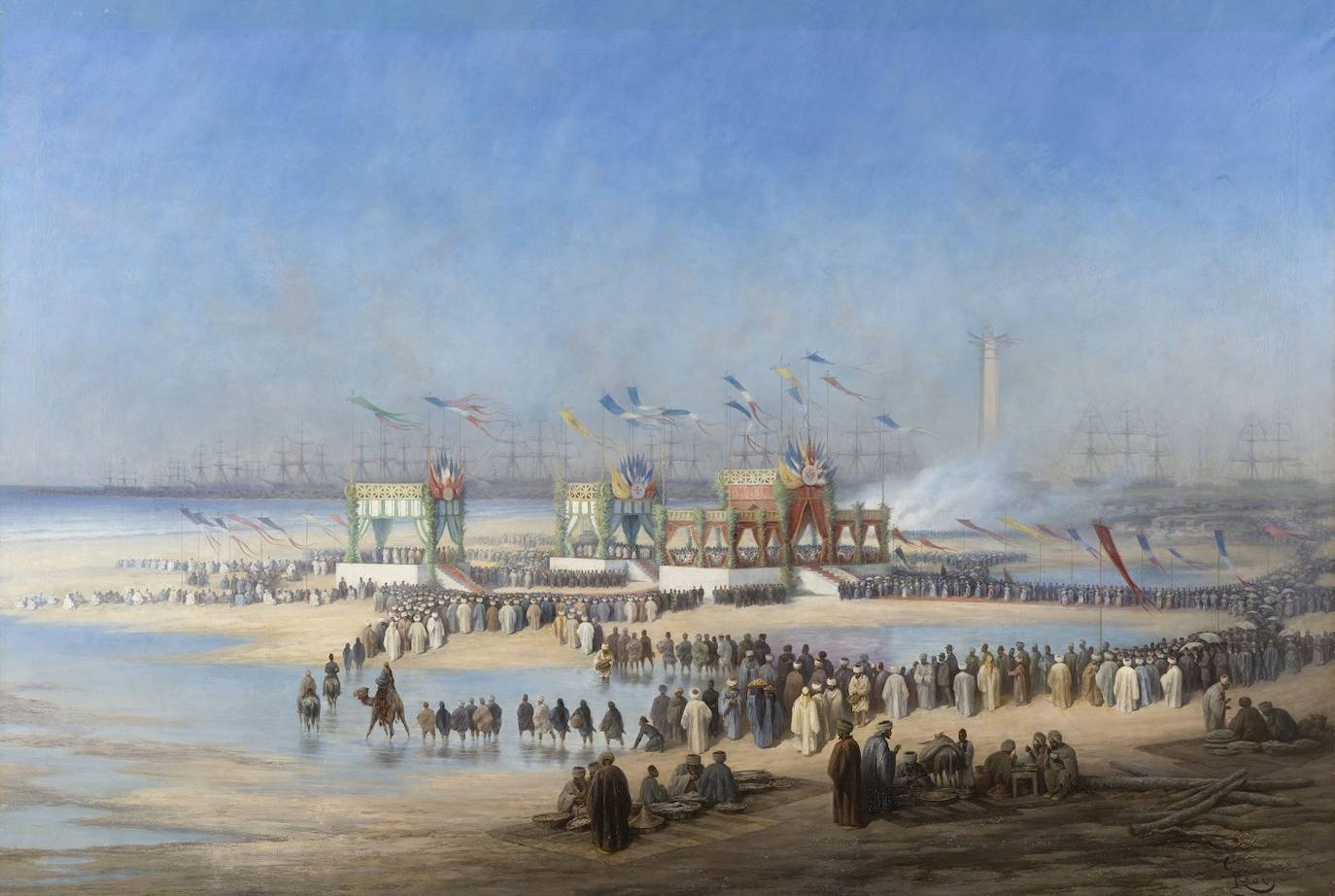 Cuadro de Edouard Riou de la inauguración del Canal de Suez.