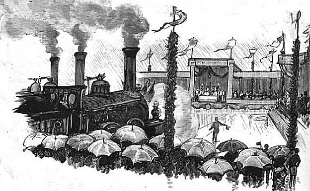 Bendición de las locomotoras por el obispo de Plasencia. 