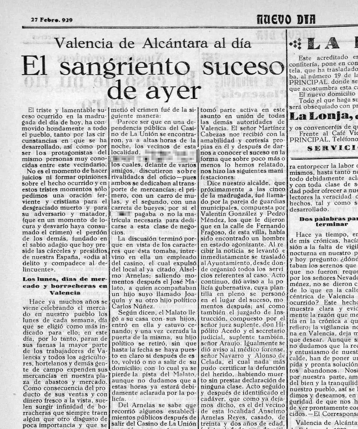 Noticia del crimen publicada en el periódico ‘Nuevo Día’.