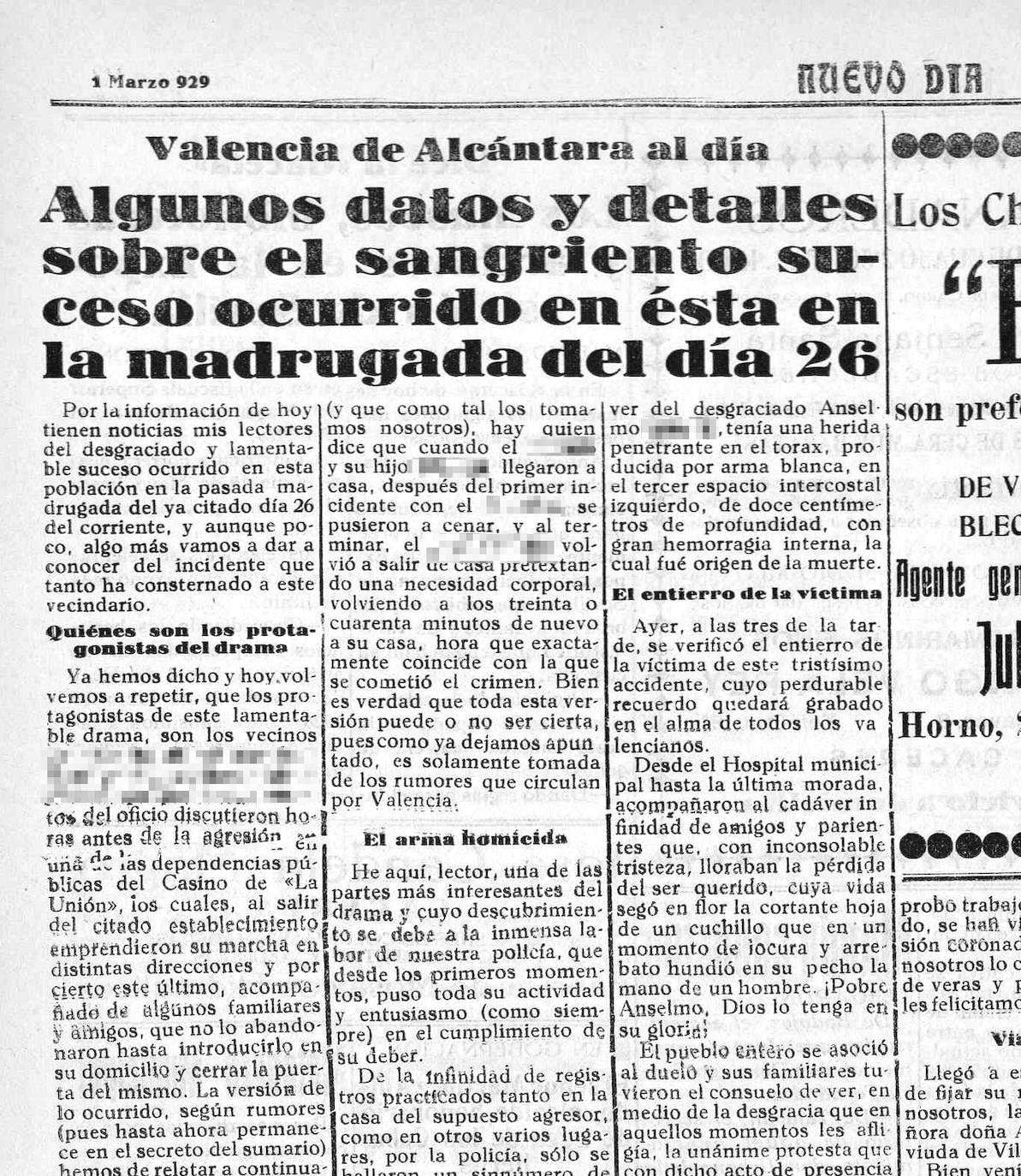 Noticia del crimen publicada en el periódico ‘Nuevo Día’.