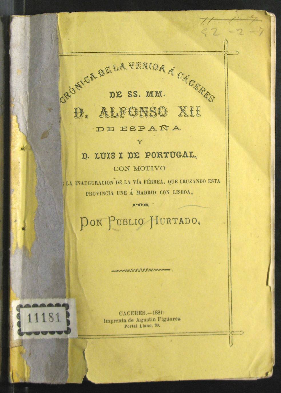 Ejemplar de la crónica de Publio Hurtado que se encuentra en la Biblioteca Pública de Cáceres.