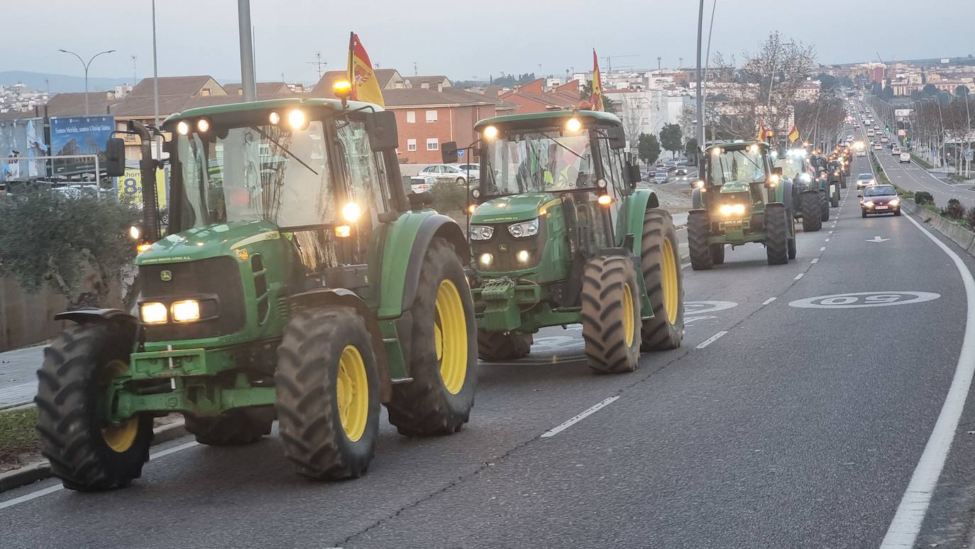 Tractores junto a la glorieta de la Consejería de Agricultura, en Mérida. 