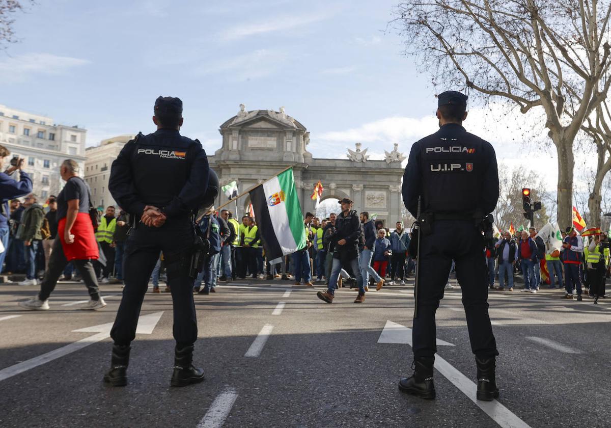 Protesta de agricultores este miércoles en el corazón de Madrid.