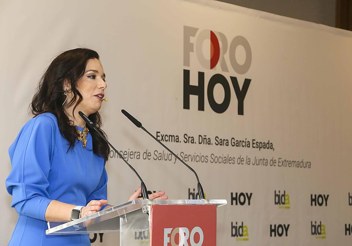 Sara García Espada, consejera de Salud y Servicios Sociales de la Junta, durante el Foro HOY Bidafarma celebrado en Mérida.
