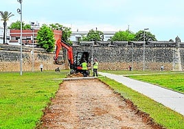 La obra del carril bici en el corredor verde.