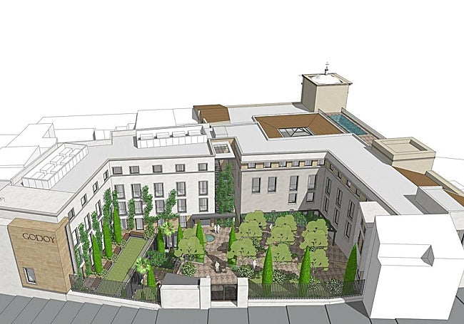 Recreación del hotel, visto desde la calle Zapatería.