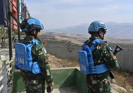 Soldados de Naciones Unidas desplegados en la Línea Azul entre Líbano e Israel.