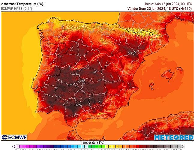 Temperatura prevista para el domingo según el modelo ECMWF
