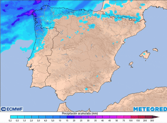 Cantidades acumuladas según el modelo ECMWF.