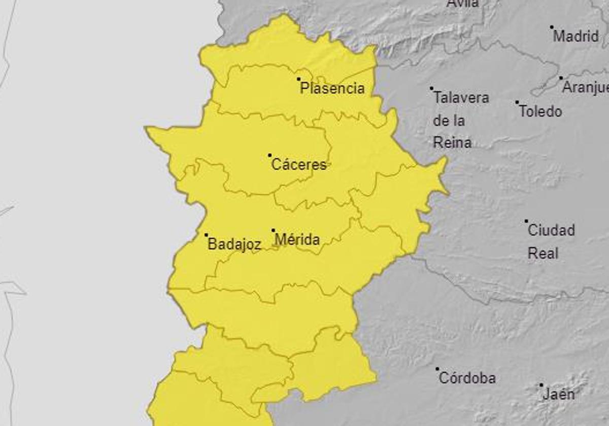 Mapa de avisos de la Agencia Estatal de Meteorología por lluvia y tormentas para el miércoles.