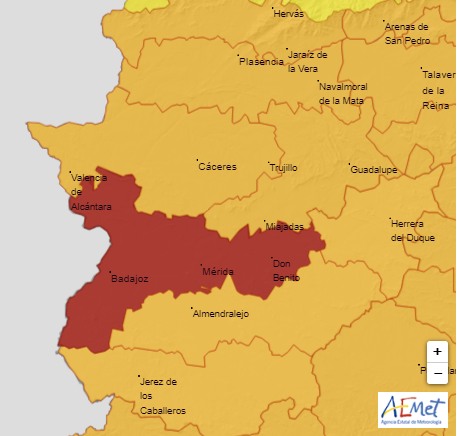 La Aemet decreta «riesgo extremo» en Extremadura por temperaturas de hasta 44 grados