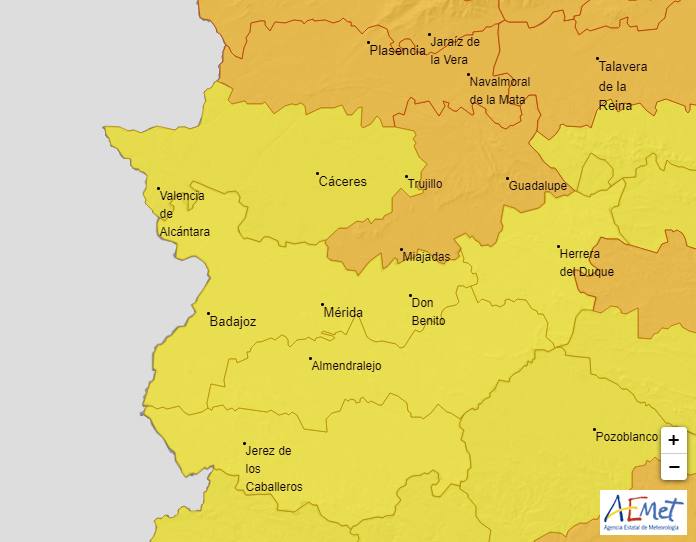 Mapa de avisos por altas temperaturas.