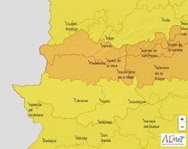 Mapa de avisos de Extremadura.