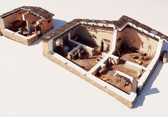 Reconstrucción del Instituto de Arqueología de las viviendas del castro de Viollasviejas.