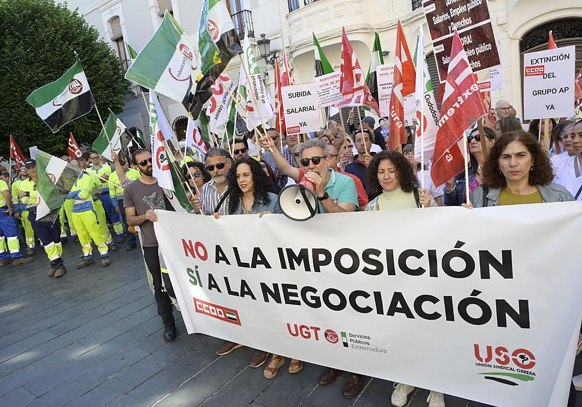 Manifestación de trabajadores del ayuntamiento de Badajoz el pasado mayo.