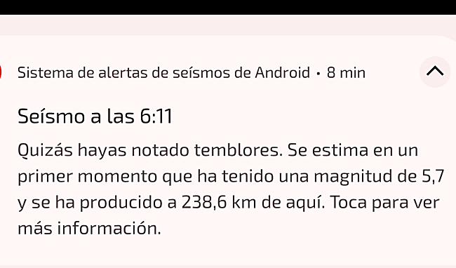 Notificación recibida durante el terremoto producido este lunes a las 6.11 horas