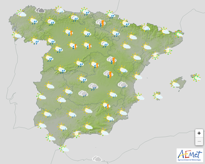 Mapa de previsiones para el sábado (12-18 horas).