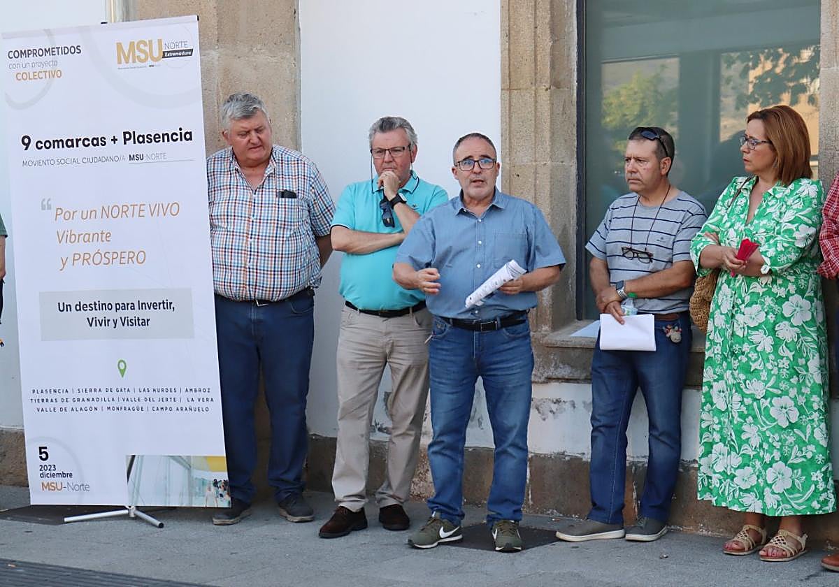 Francisco Martín, portavoz del MSU-Norte, en una concentración reciente en Plasencia.