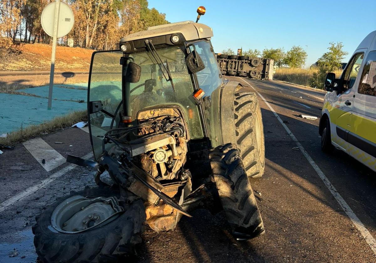 Estado del tractor tras el accidente.