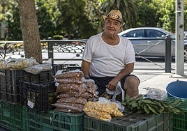 Domingo Pizarro Macías, en su puesto de venta de la avenida de Clara Campoamor.