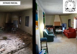 Imágenes del centro autogestionado la Muela, antes y después de la okupación.