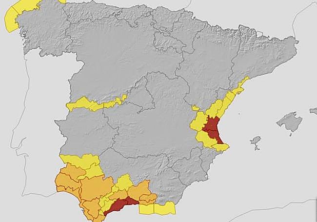 Mapa de avisos de la Aemet para este jueves.