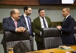 Cuatro de los cinco diputados de Vox en la Asamblea de Extremadura en un pleno.