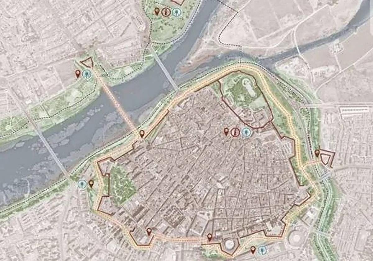 Recorrido del carril bici turítico de Badajoz.