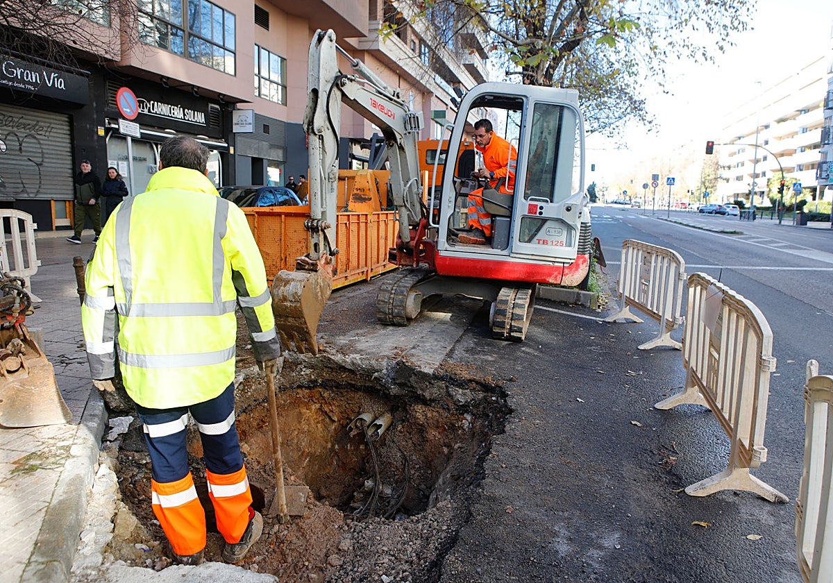 Operarios de la empresa contratada por Canal, en Gil Cordero.
