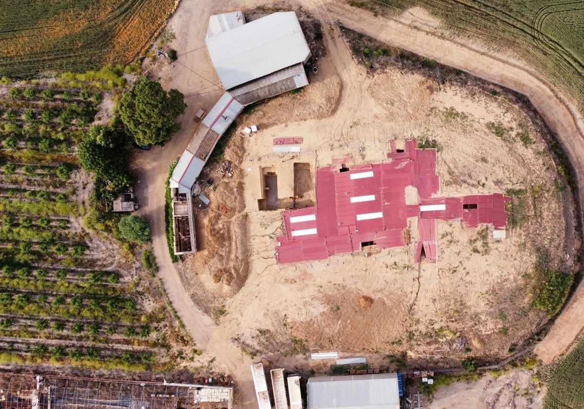 Vista aérea del yacimiento del Turuñuelo en Guareña.