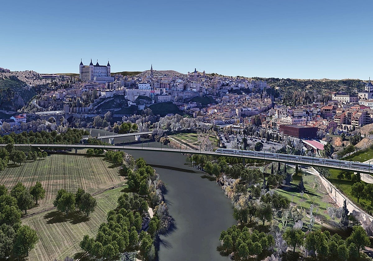 Recreación de la propuesta para el paso por la estación actual de Toledo.